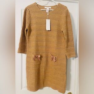 Lilly Pulitzer Rhysa Metallic Sweater Dress Bow Pockets Rattan Size L NWT